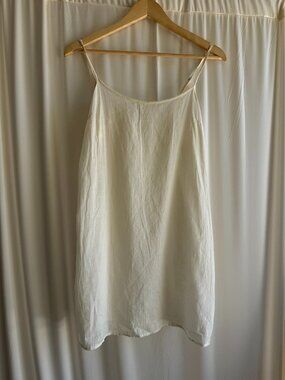 Vintage Minimalist Linen Blend Slip Dress Cream XS